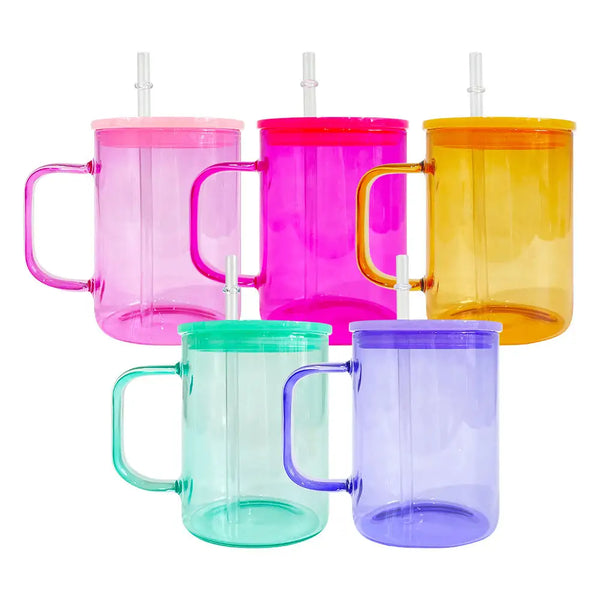 US shipping wholesale 15oz sublimation jelly glasses with colored lids 25 pack