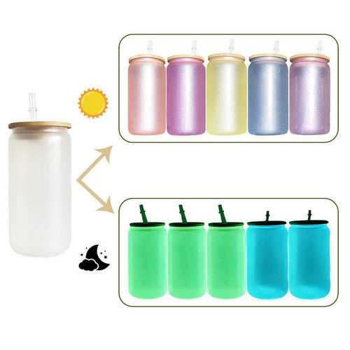 16 oz US Warehouse Wholesale UV Glow Frosted Glass Sublimation Tumblers with Bamboo Lids-50 pack