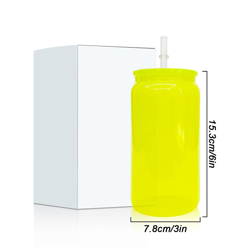 16oz wholesale AS neon colored plastic cans with straw and lid BPA free beer cans-50 pack