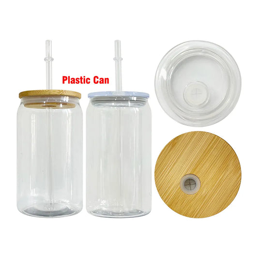 16oz/20oz US Warehouse wholesale Acrylic Libby Plastic Clear Cans with bamboo lid and straw for DTF Vinyl -60/50 pack