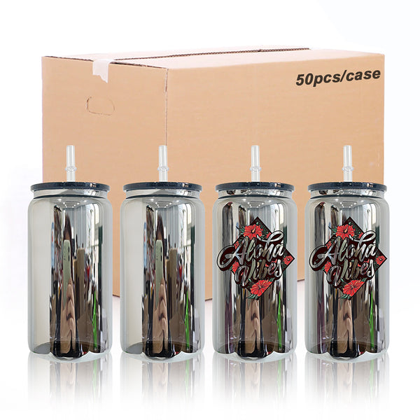 16oz US Warehouse Wholesale Black Mirror Plated Bad Man Glass Cans Glass tumblers With PP lid for UV DTF wraps-50 pack