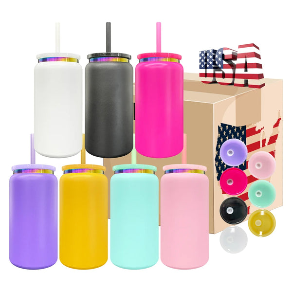 16oz US Warehouse Powder Coated Stainless Steel Mug with Lid and Straw for Laser Engraving  -25 pack