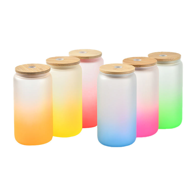 US Warehouse Wholesale 16oz Ombre Color Gradient Frosted Sublimation Beer Glass Can Colorchanging Tumbler