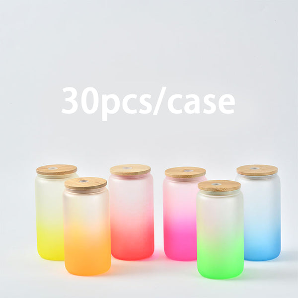 US Warehouse Wholesale 16oz Ombre Color Gradient Frosted Sublimation Beer Glass Can Colorchanging Tumbler