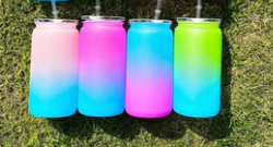 16oz US Warehouse Wholesale Matte Solid Ombre Colored Plastic Cup Soda Can with Lid and Straw-25 pack