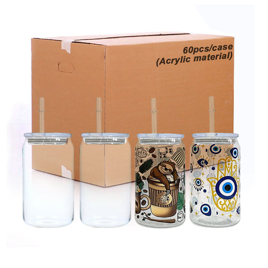 Wholesale 16oz Acrylic Clear Cans With PP Lid And Straws 60 Pack