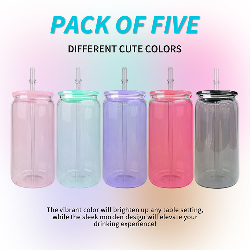 16oz wholesale plastic jelly cans acrylic reusable cute straw tumbler with colorful lids-50 pack