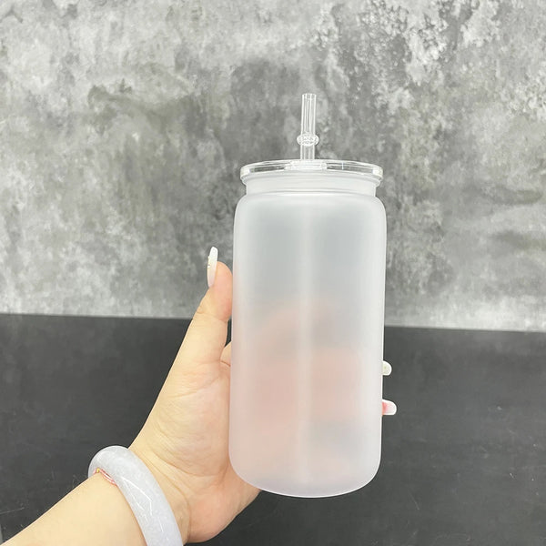 16oz Wholesale No. 2 frosted clear lid beer can Coffee Cup Matte Plastic Acrylic Canister Recyclable -50 pack