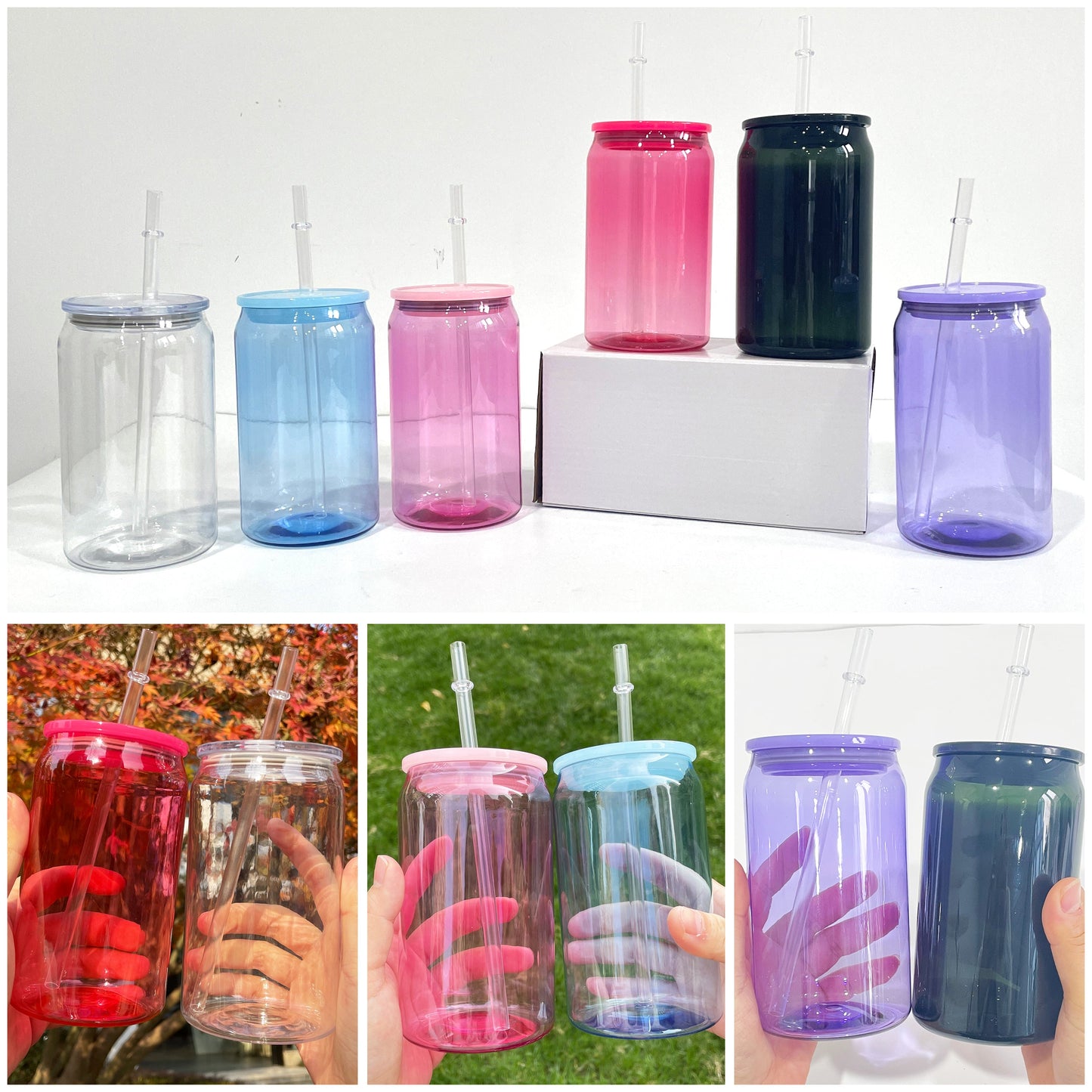 16oz wholesale Acrylic Clear Colorful Jelly Cans With PP Lid And Straws -60 Pack