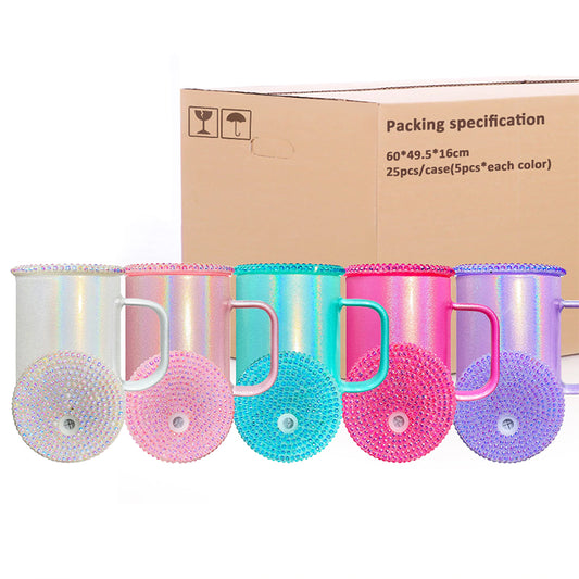 17oz US Warehouse wholesale sublimation shimmer glasses mug with bling lid or pp lid clear straw for DTF Vinyl-25 pack