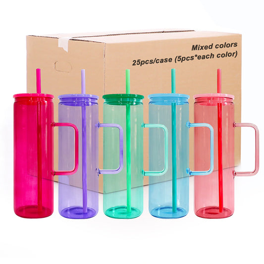 20oz US Warehouse wholesale Jelly Color Straight beverage mugs for sublimation or UV DTF wraps Glass Tumbler With Handle-25 pack