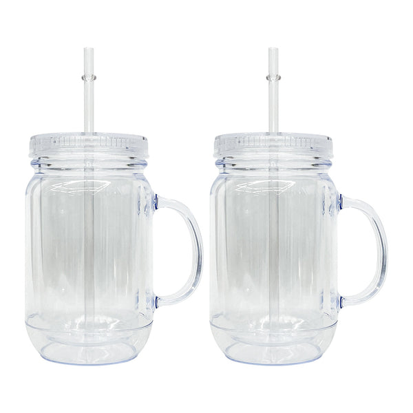 20oz wholesale Mason Jar Doubled Wall Acrylic Clear Plastic Cup with Straw & Lid Regular Mouth -25 pack