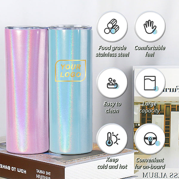 20oz wholesale Shimmer Rainbow paint glitter Holographic Sublimation Tumblers with reusable colorful straw-25 pack