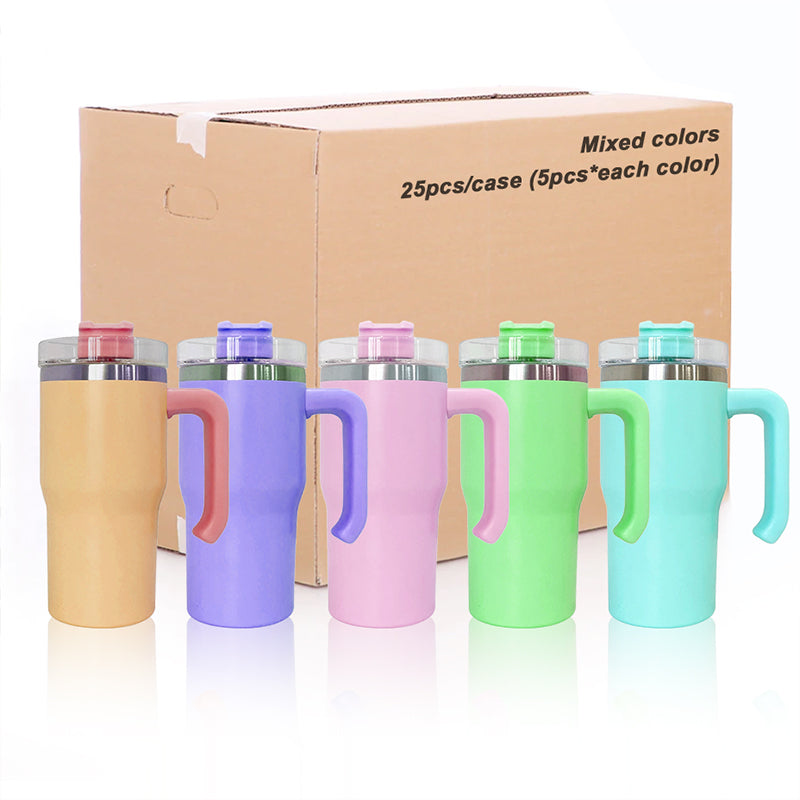 20oz US Warehouse wholesale Sublimation Macaroon matte Kids Tumbler With Handle Mini Stamly Cups-25 pack
