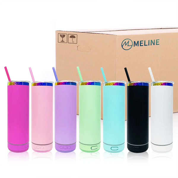 20oz US Warehouse wholesale rainbow laser plated speaker tumbler stainless steel powder coated macaroon straights tumbler with straw lid-25 pack