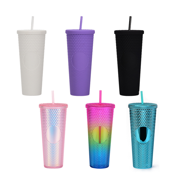 24oz US Warehouse Wholesale Studded Tumbler Reusable Plastic Tumbler Iced Coffee Cupwith Lid and Straw -24 pack