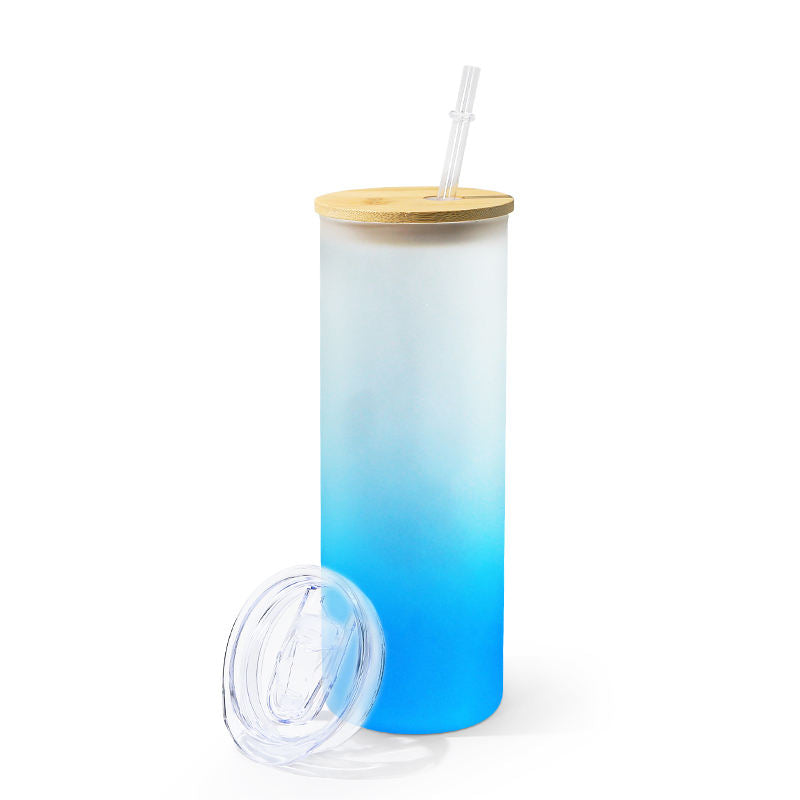 US warehouse wholesale 25oz sublimation ombre gradient frosted tumbler with bamboo lid and straw mixed color case 25 pack