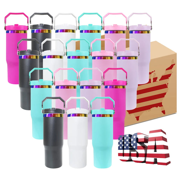 30oz US Warehouse Wholesale Flip Straw Rainbow Plated Electroplated Tumbler H2.0 for Laser Engraving 20 pack