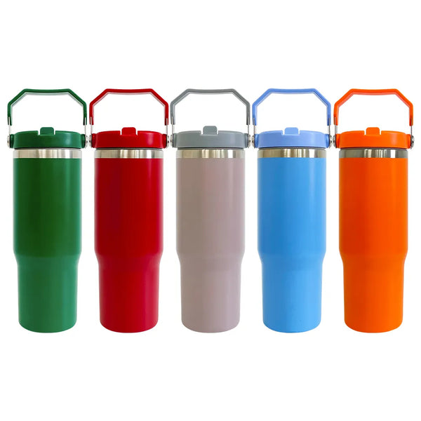 US shipping 30oz flip straw man style tumbler blank sublimation bottle with handle leak proof-25 pack