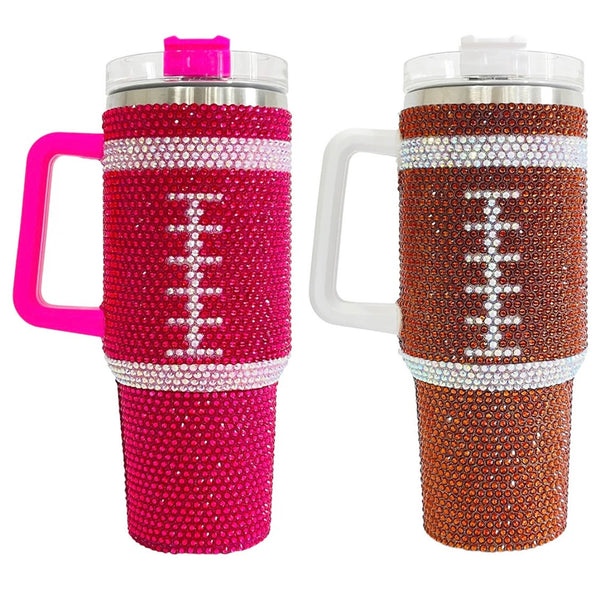 40oz US Warehouse Bling Football Travel Coffee Mug Sport Water Bottle Tumbler with Lid and Straw-20 pack