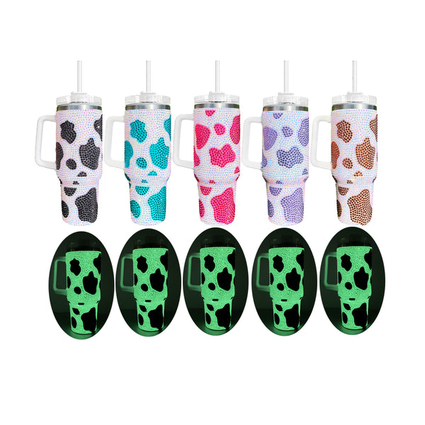 40oz wholesale Cow Print rhinestones bling 5D Cowhide Spot Quencher Tumbler With Handle and Straw-25 pack