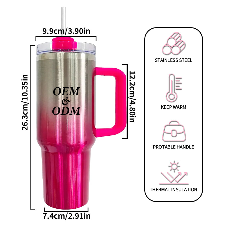 40oz wholesale H2.0 Hot Pink Metallic painted Stanley-style Flowstate Quencher newest sublimation Blank tumblers-20 pack