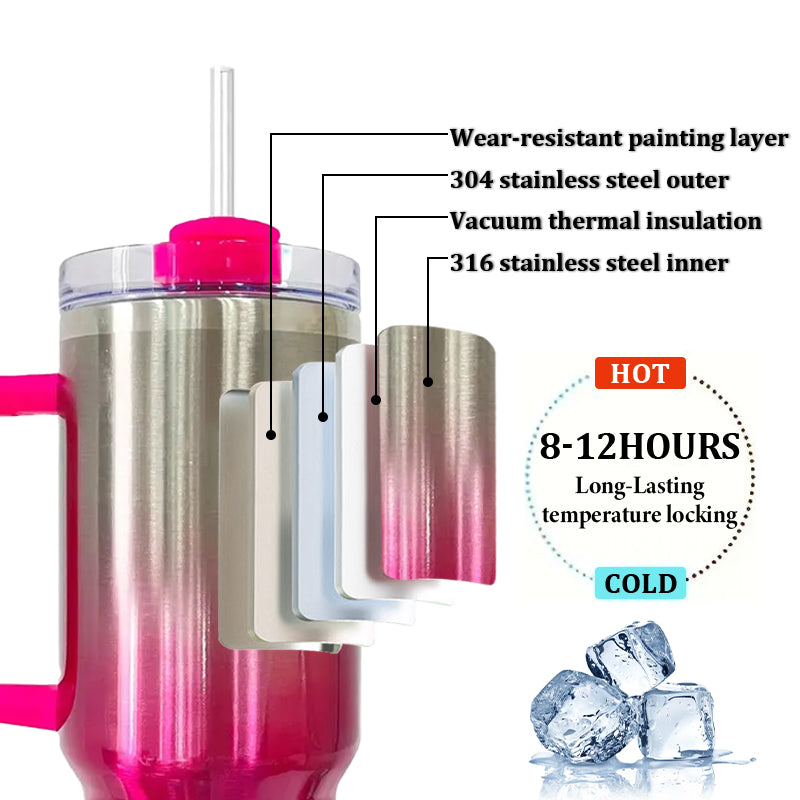 40oz wholesale H2.0 Hot Pink Metallic painted Stanley-style Flowstate Quencher newest sublimation Blank tumblers-20 pack