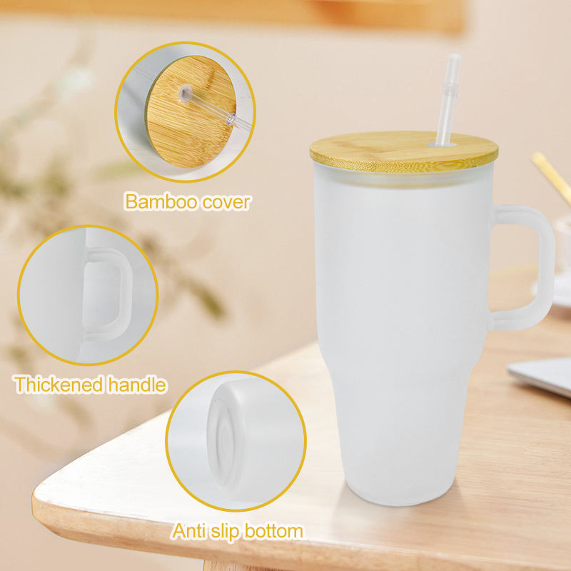 40oz Stanley Dupes Glass Tumbler With Bamboo Lid Sublimation