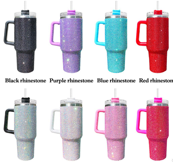 40oz US Warehouse Bling tumbler Insulated Travel Tumbler With Handle Diamond Mug Rhinestone Shiny Tumbler -16 pack