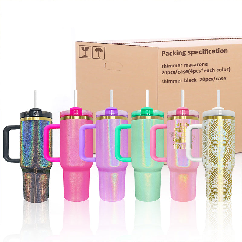 40oz US Warehouse wholesale Shimmer Gold Laser Plated Sublimation Stainless Steel Quercher Dupes H2.0 tumbler-20 pack