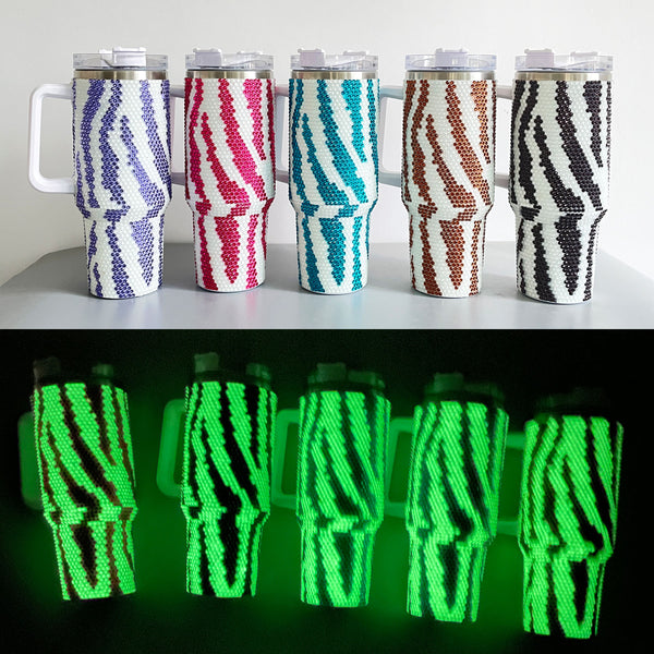 US warehouse wholesale 40oz glow in the dark zebra rhinestone tumbler 25 pack