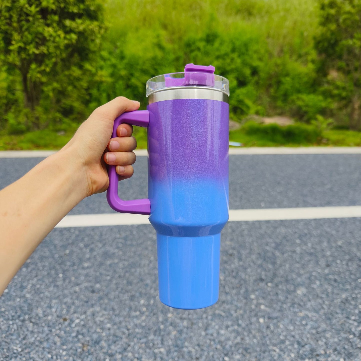 wholesale 40oz sublimation shimmer ombre gradient color change tumbler with mug and straw