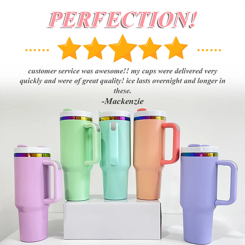 40oz US Warehouse wholesale H2.0 Quencher Dupes Macaron powder coated rainbow laser plated Tumblers with handle-20 pack