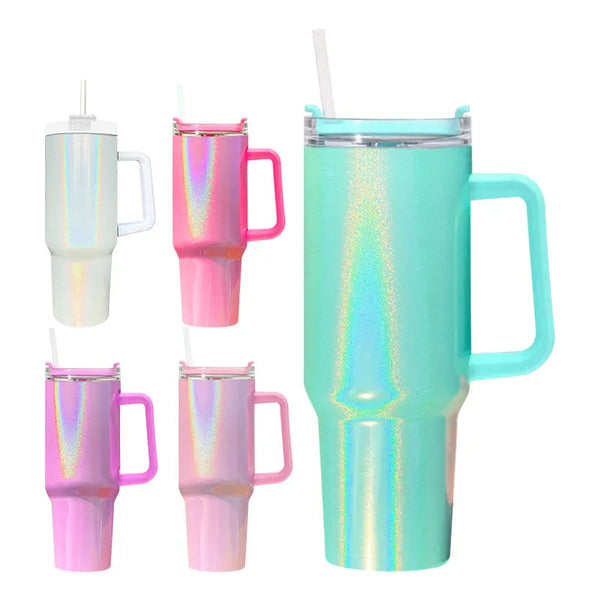 40oz US Warehouse Sublimation Shimmer Tumbler Solid Colors Stanley Glitter Mug With Lid  -16/25pack