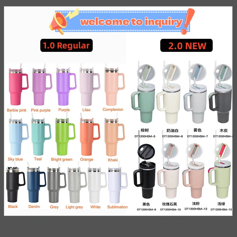 US warehouse 40oz Stanley Shape Sublimation White Bulk 20 Pack Insulated  Tumbler Mug with Handle for Water, Wholesale,Coffee, Cold and Hot Drinks 