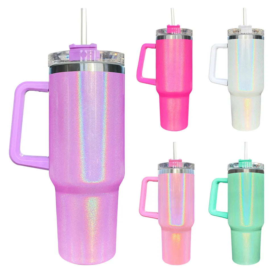 US shipping 40oz Sublimation Shimmer Tumbler Solid Colors Stanley Glitter Mug With Lid Wholesale 20 Pack In Bulk