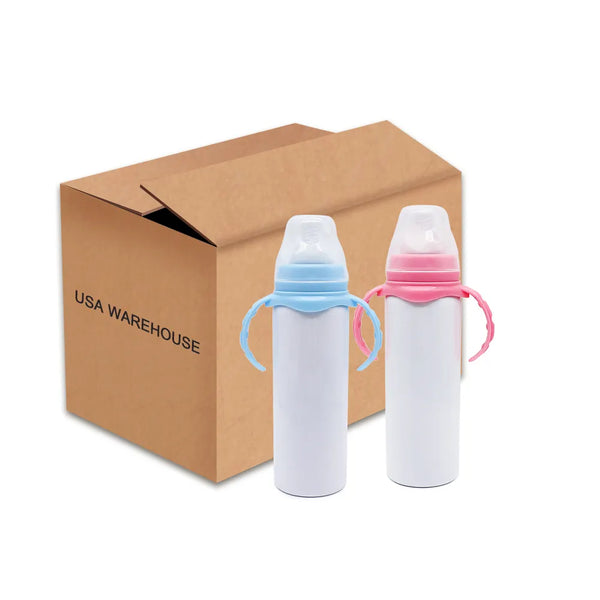 8oz US Warehouse Wholesale Sublimation Baby Sippy Cups Water Bottle With Nipple & Removeable Handles-25/40 pack