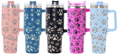 40oz US Warehouse Paw Tumbler with handle Lid and Straw Stainless Steel Engraved Cups-10 pack