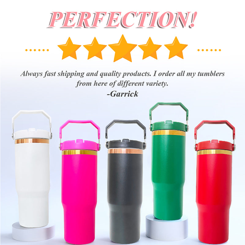 30ozUS Warehouse Wholesale Custom Logo Laser Plated Copper Stainless Steel Powder Coated Tumbler With Handles-25 pack