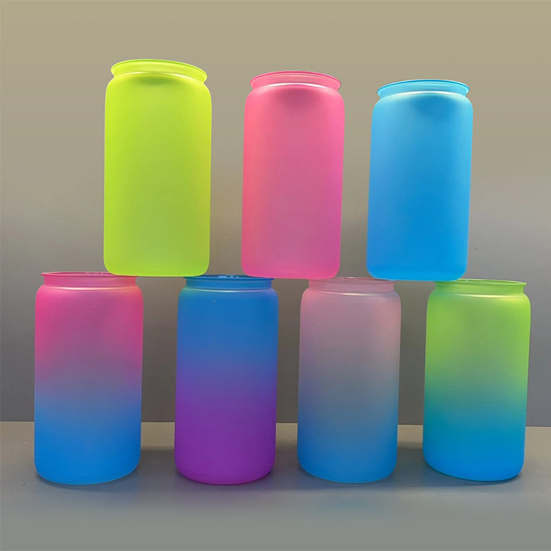 16oz US Warehouse Wholesale Matte Solid Ombre Colored Plastic Cup Soda Can with Lid and Straw-25/50 pack