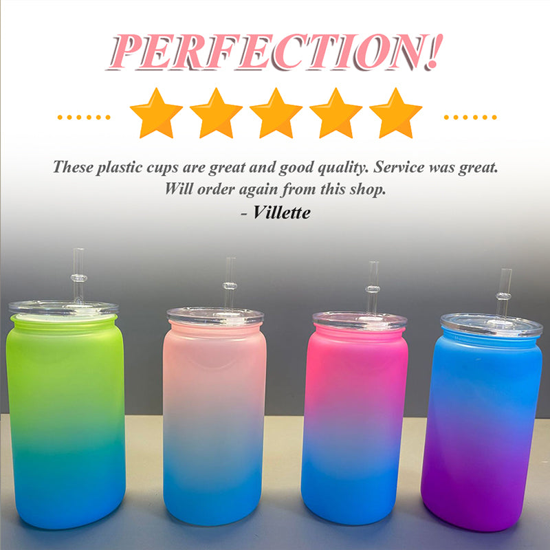 16oz US Warehouse Wholesale Matte Solid Ombre Colored Plastic Cup Soda Can with Lid and Straw-25/50 pack