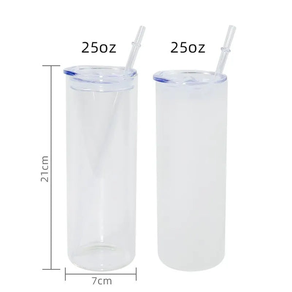 25oz US Warehouse Wholesale Frosted Glass Sublimation Blanks with PP Lid and Straw-35 pack