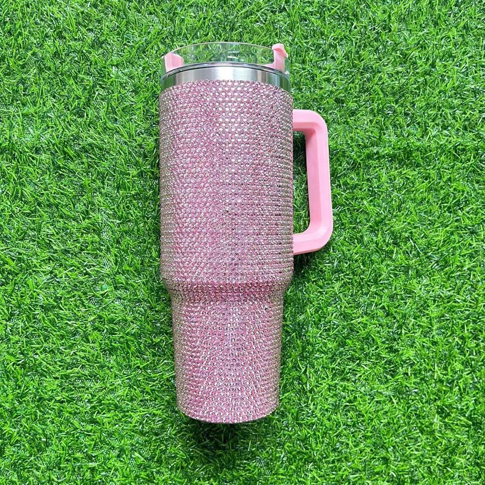 Wholesale 40oz Gradient Color Rhinestone Bling Shiny Vacuum Car Tumbler with Lid and Straw 12 pack