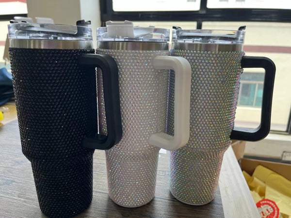 Wholesale 40oz Gradient Color Rhinestone Bling Shiny Vacuum Car Tumbler with Lid and Straw 12 pack