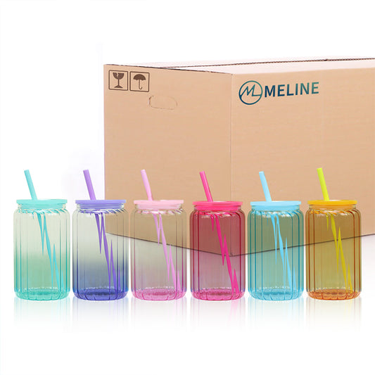 16oz wholesale sublimation streak inner glass tumbler Jelly Glass Jar Ombre Beer Can glass colored with straw-50 pack