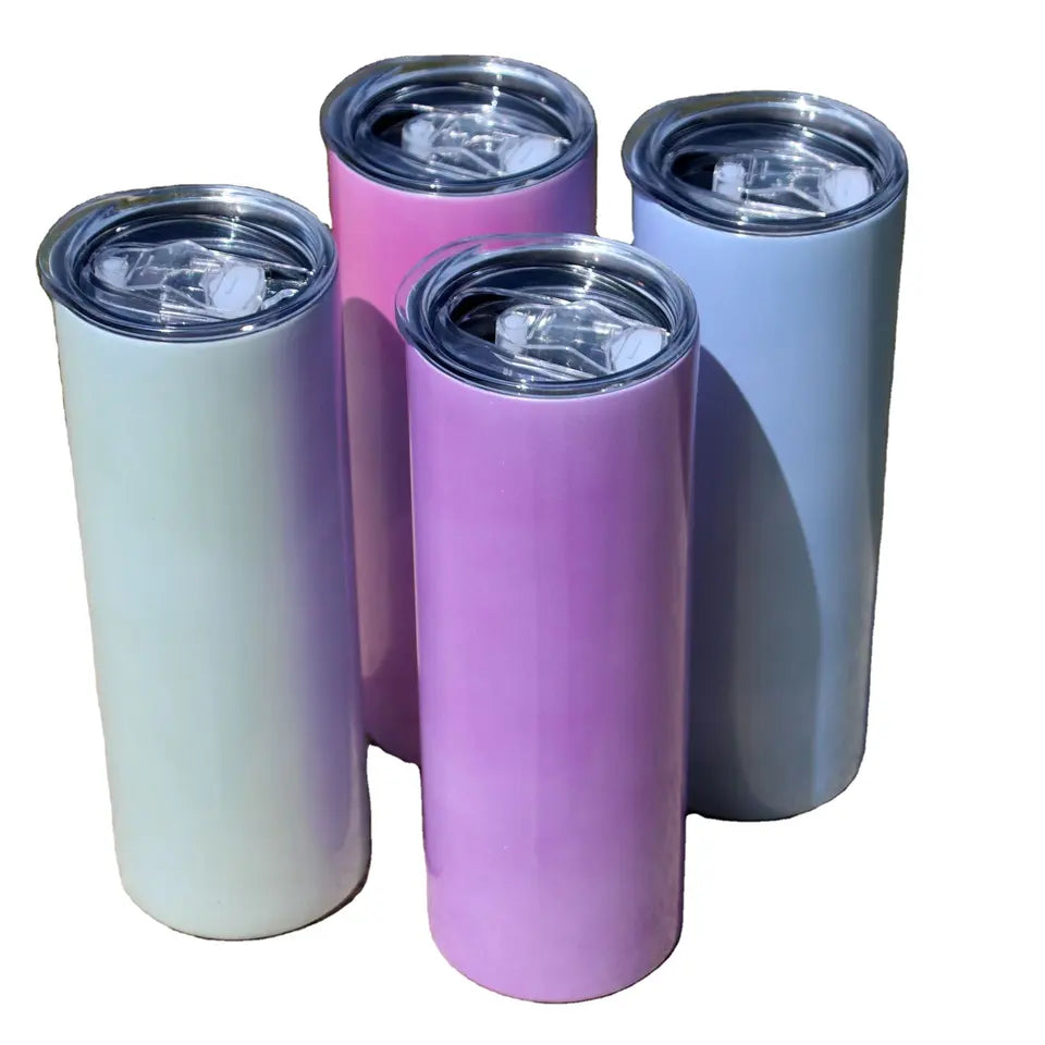 wholesale US warehouse 20oz sublimation UV color change and glow in the dark tumbler double walled stainless steel with lid and straws