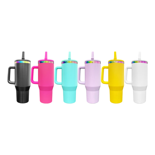 40oz Wholesale leak proof powder coated colorful rainbow plated tumbler with flip straw -16 pack