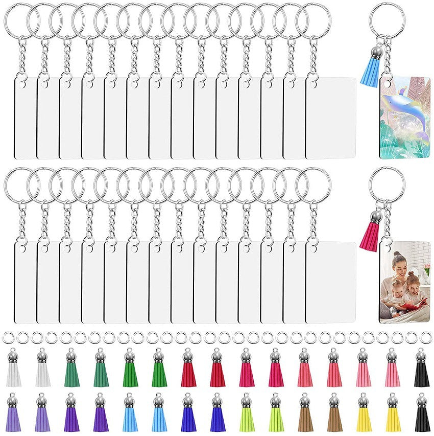 2.3 x 1.5 inch sublimation keychain blanks MDF double sided DIY with ring and tassel Heat Transfer 30 pack/60 pack