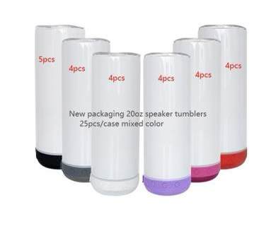 20oz wholesale sublimation white skinny straight speaker tumbler -25pcs