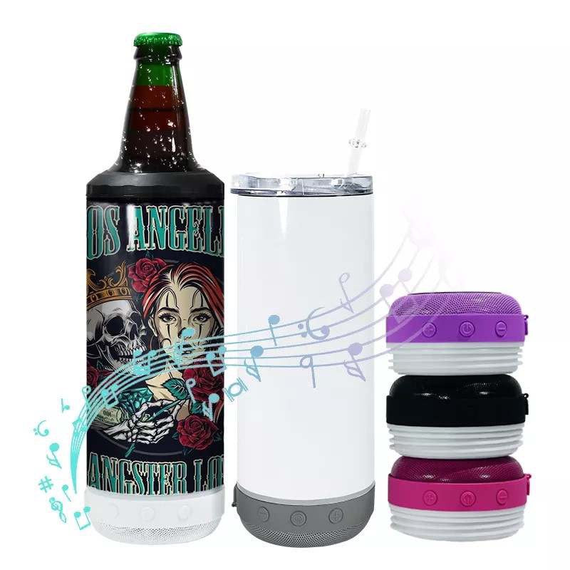 16oz wholesale sublimation 4 in 1 speaker can cooler with handle stainless steel tumbler-25pcs